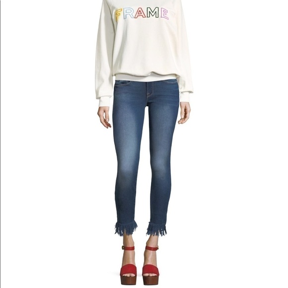 Frame Denim Blue Le Skinny Jeanne Raw Hem Jeans 24 - Picture 1 of 8